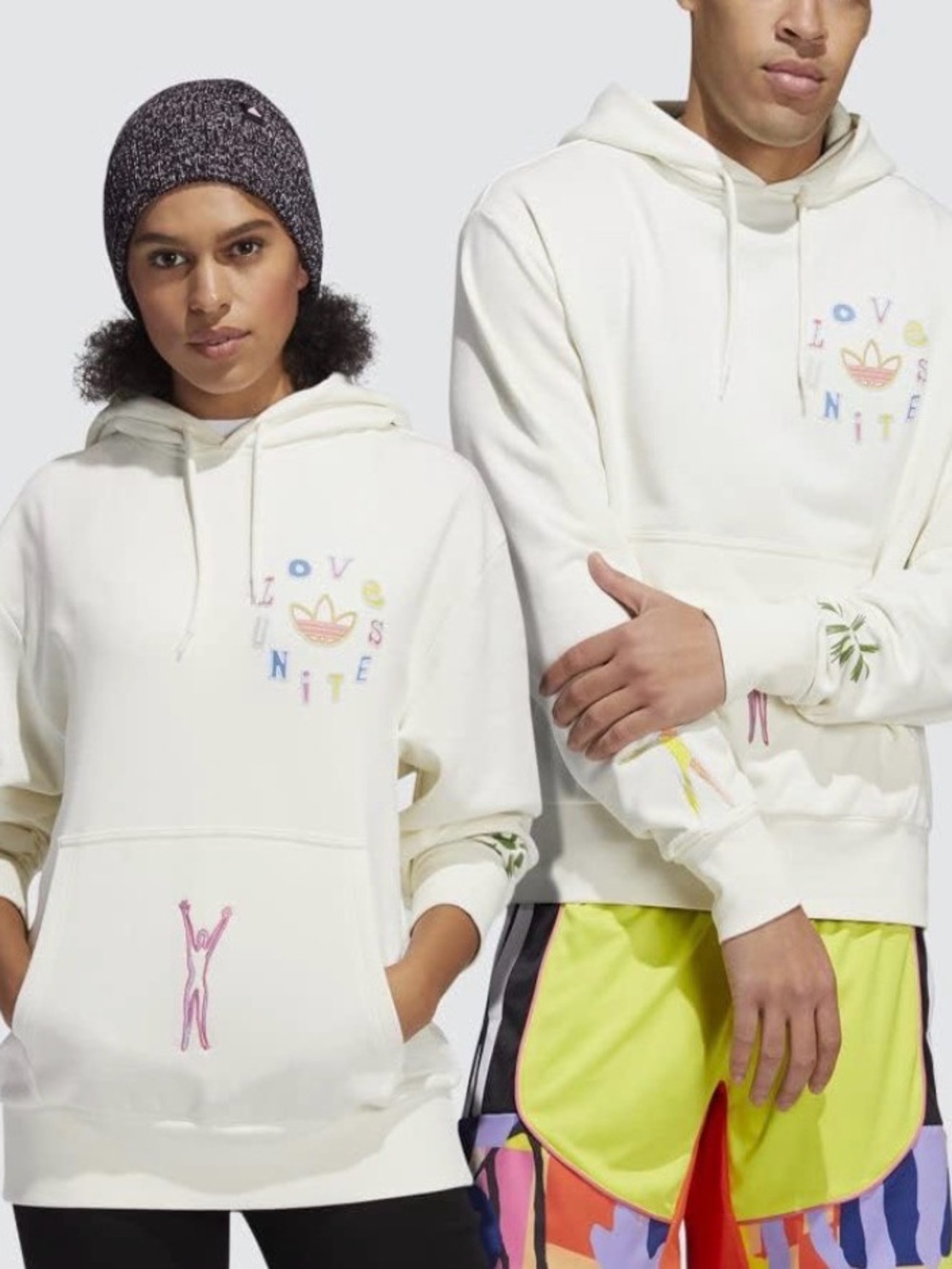 New! Adidas Originals "Love Unites" unisex hoodie in off-white L - Picture 2 of 9